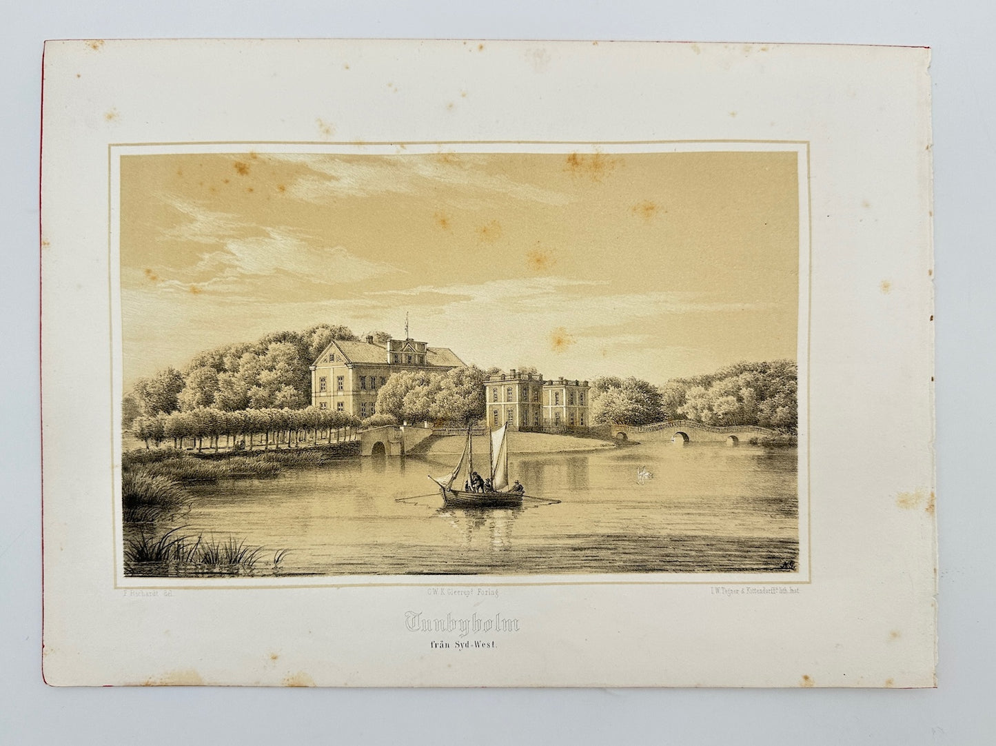 Antique Print - Richardt Ferdinand - View of Tunbyholm Castle - Sweden - F3