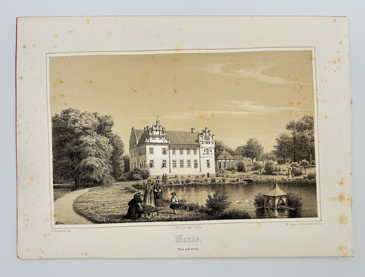 Antique Print - Richardt Ferdinand - Wanas. from the south-west - Sweden - F3