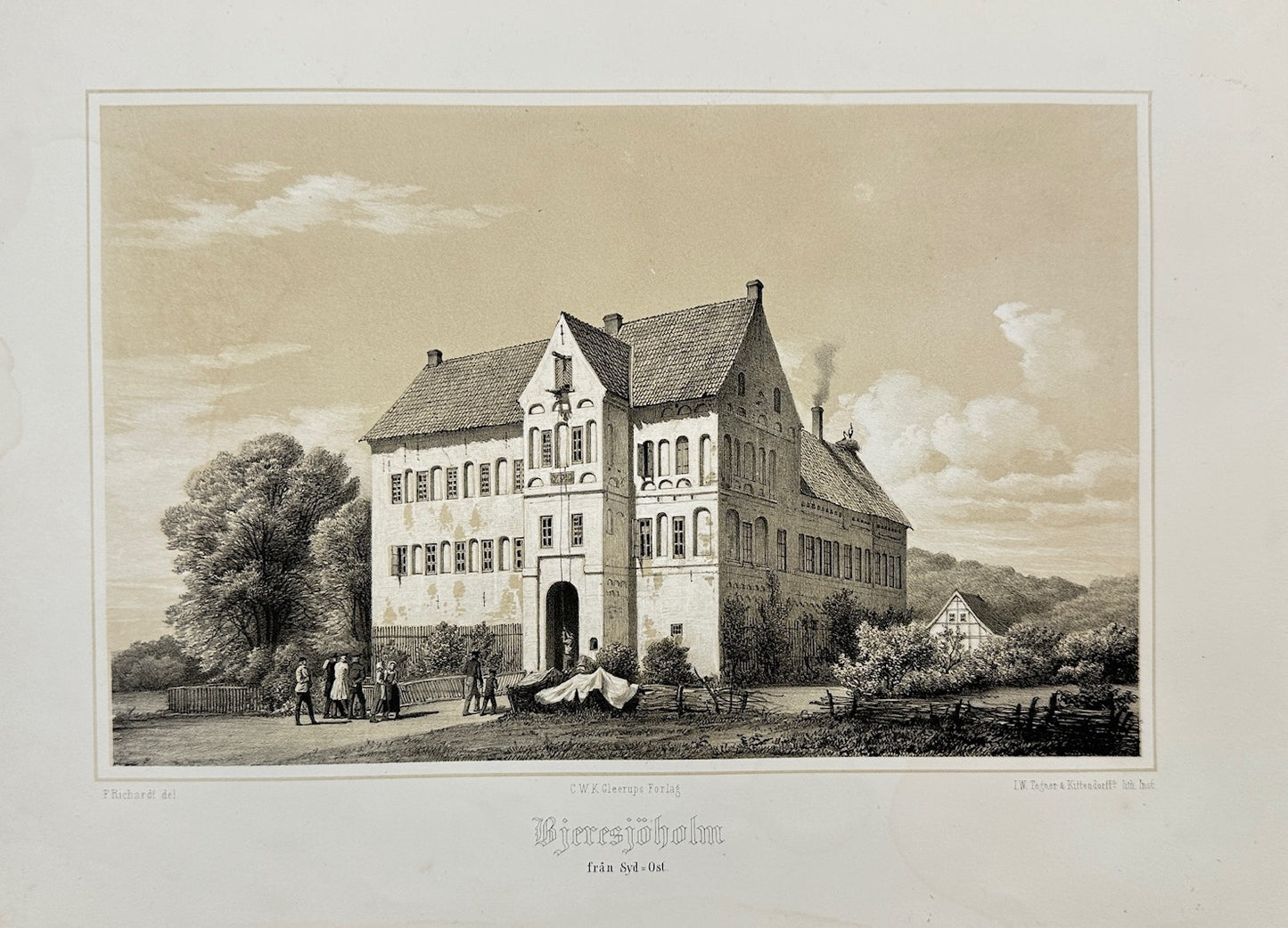 Original Antique Print - Richardt Ferdinand - Bjärsjöholm from South-East - F3