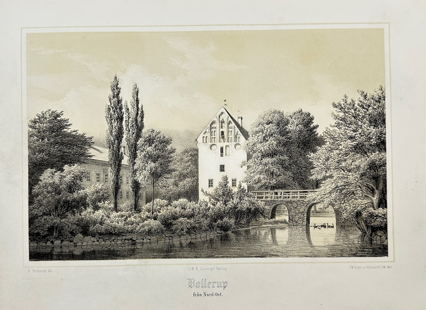 Original Antique Print - Richardt Ferdinand - Bollerup from the North-East - F3