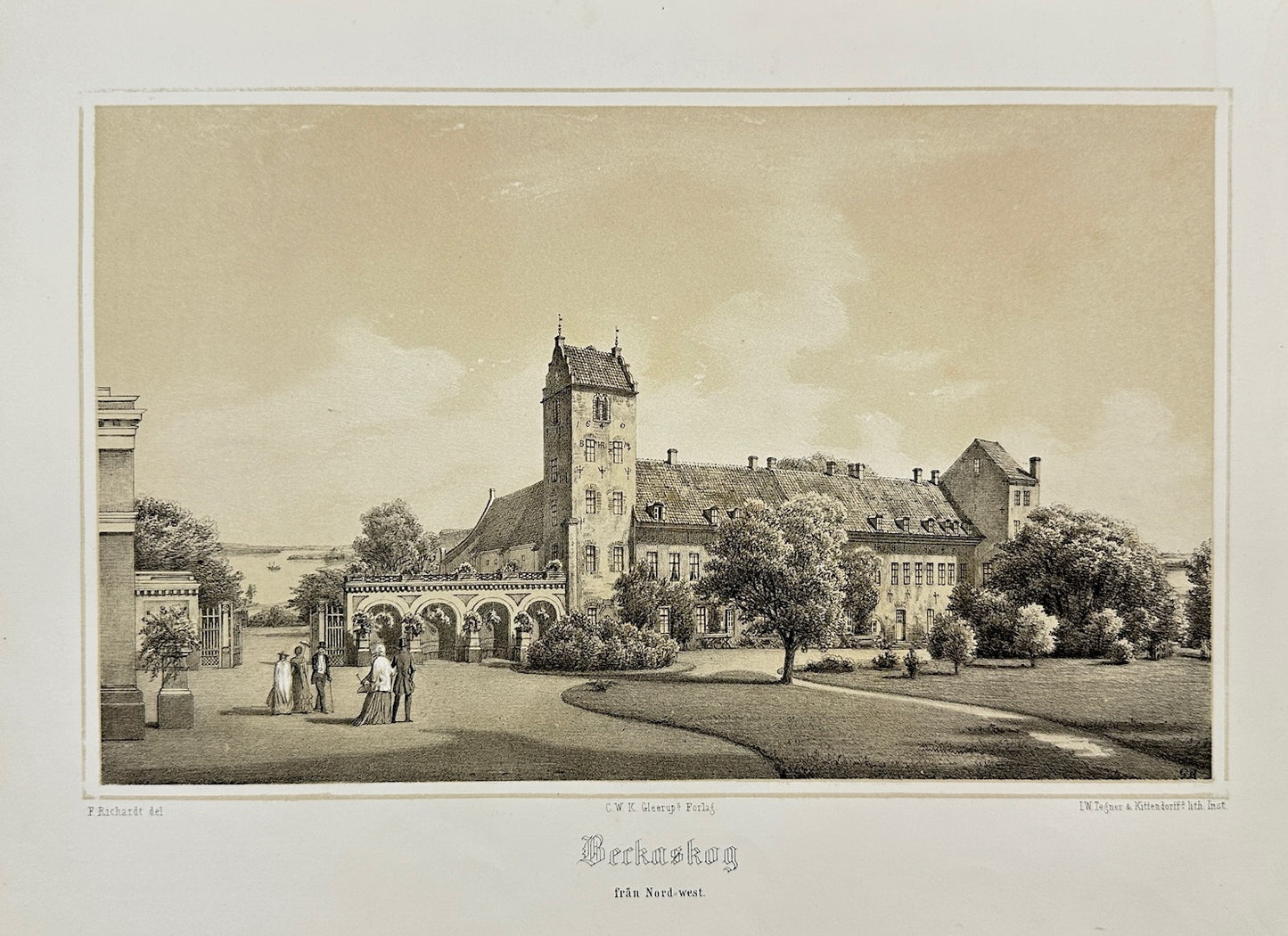 Original Antique Print - Richardt Ferdinand - Bäckaskog Castle - Sweden - F3