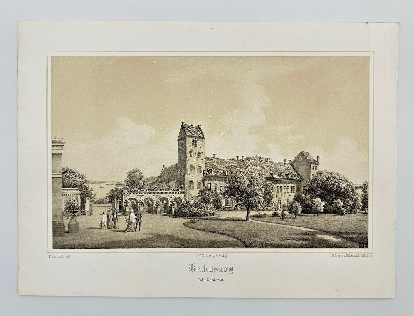 Original Antique Print - Richardt Ferdinand - Bäckaskog Castle - Sweden - F3