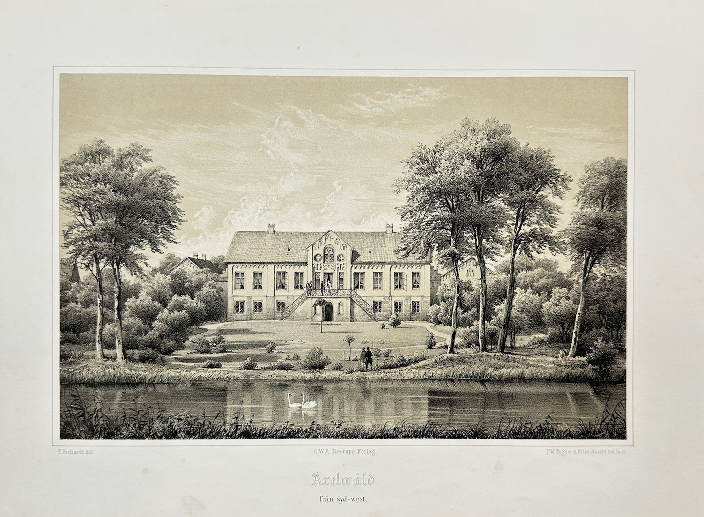 Original Antique Print - Richardt Ferdinand - Arelwald from the south-west - F3