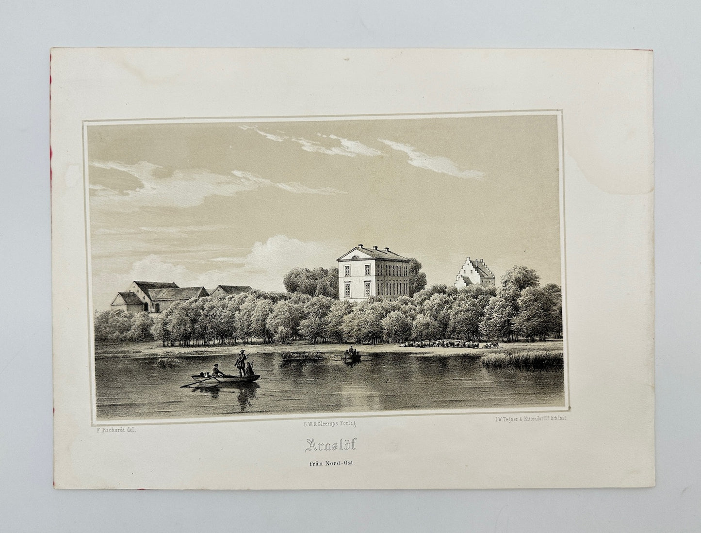 Original Antique Print - Richardt Ferdinand - Araslöf Från Nord-Ost - F3