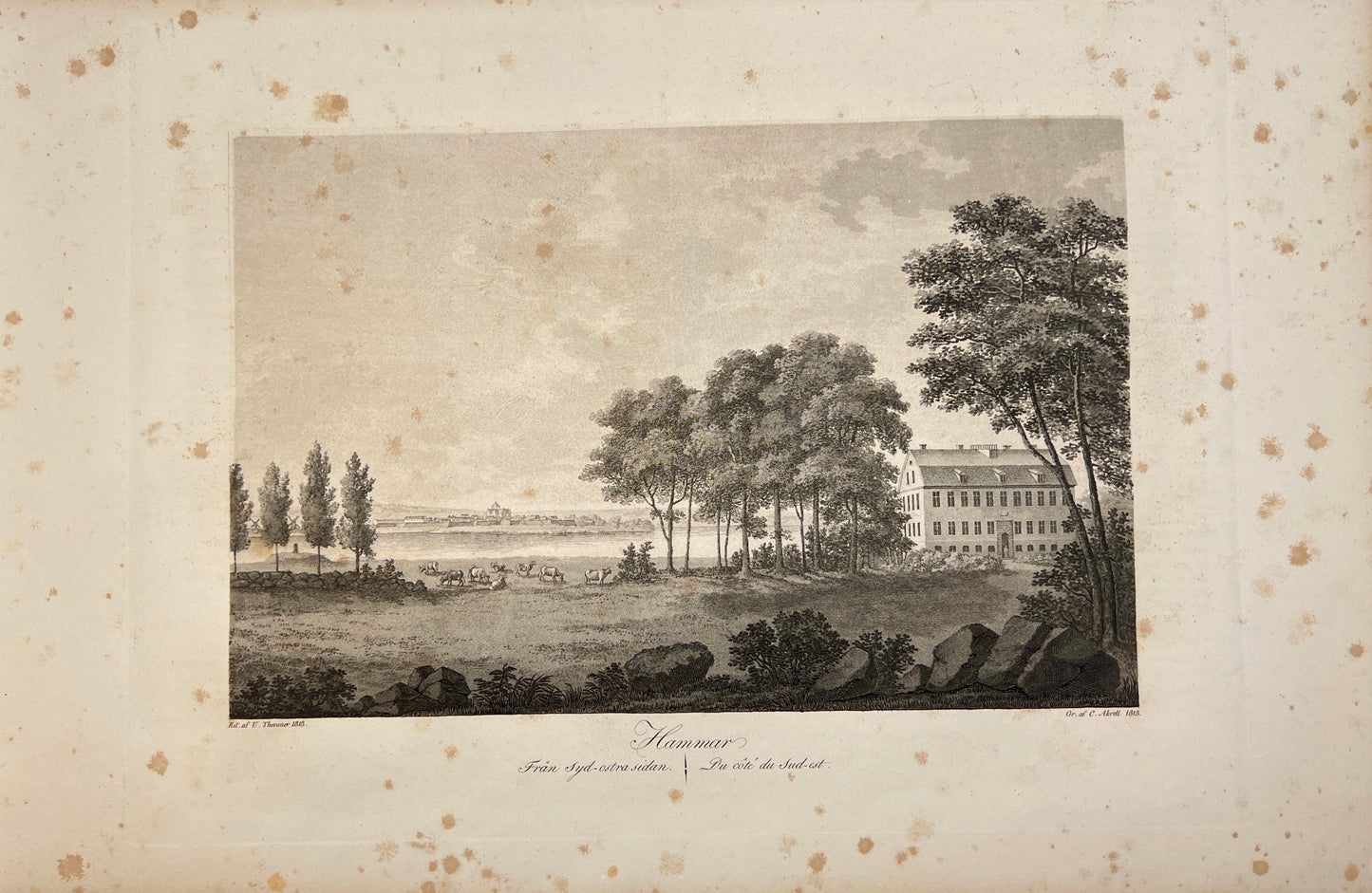 Original Antique Engraving - Ulrik Thersner - View of Hammar in Sweden - E3