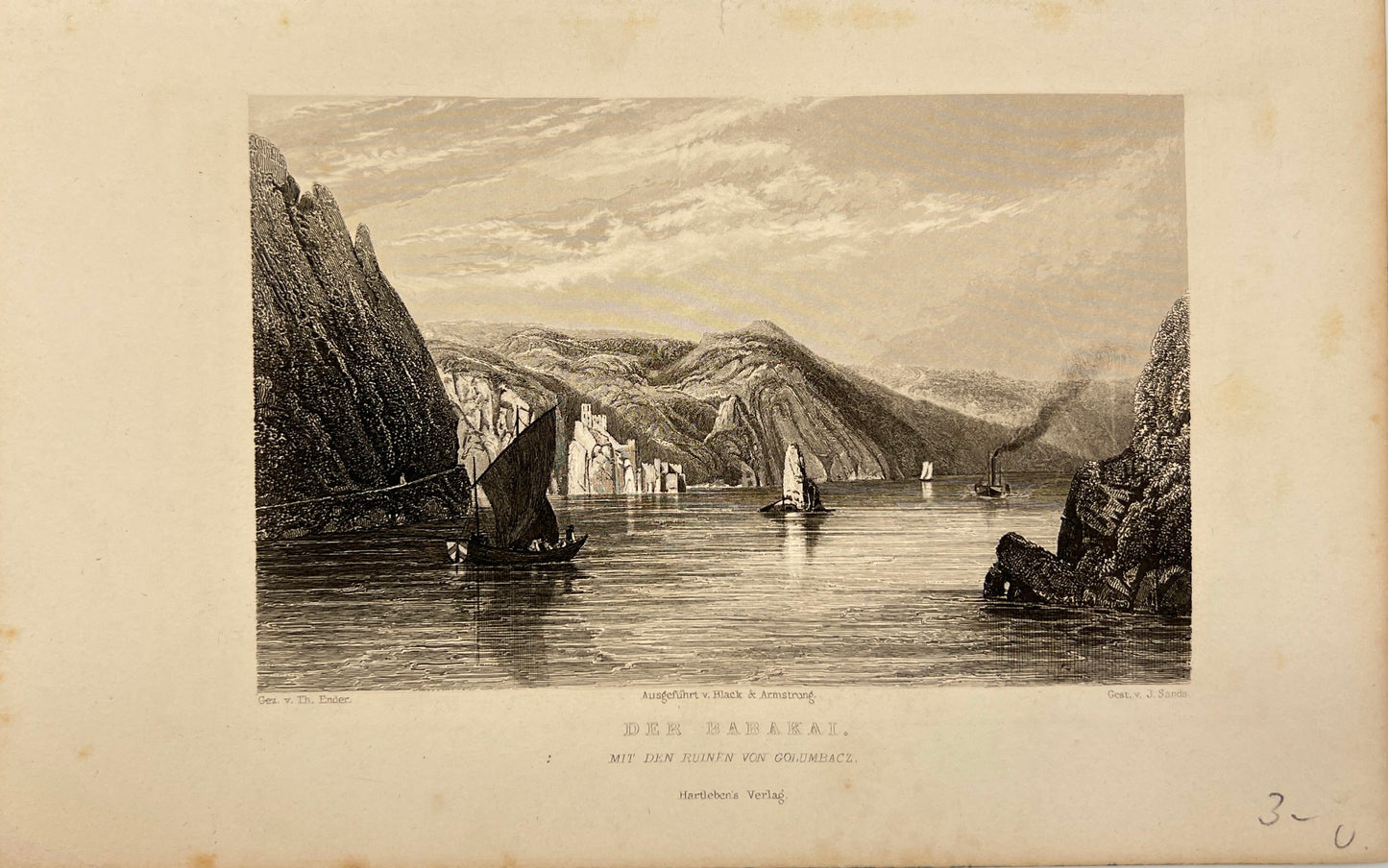 Antique Print - J.J. Hinchliff - The Babakai With The Ruins Of Golumbacz - E5