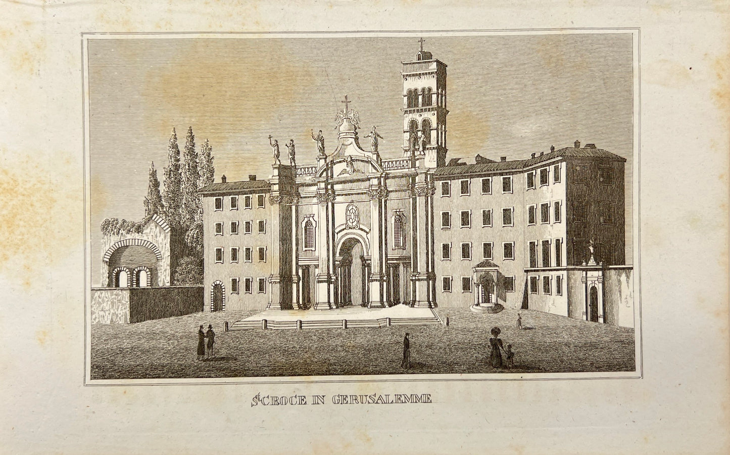 Antique Engraving - Meyer - View of Santa Croce in Gerusalemme - Rome - E5