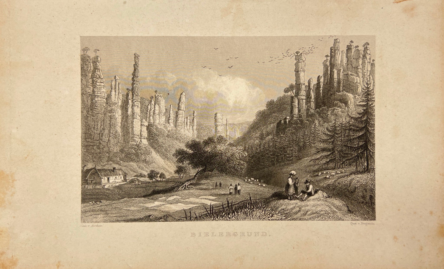 Antique Engraving - Carl Joseph Meyer - Biel Bienne in Saxony - Germany - E5