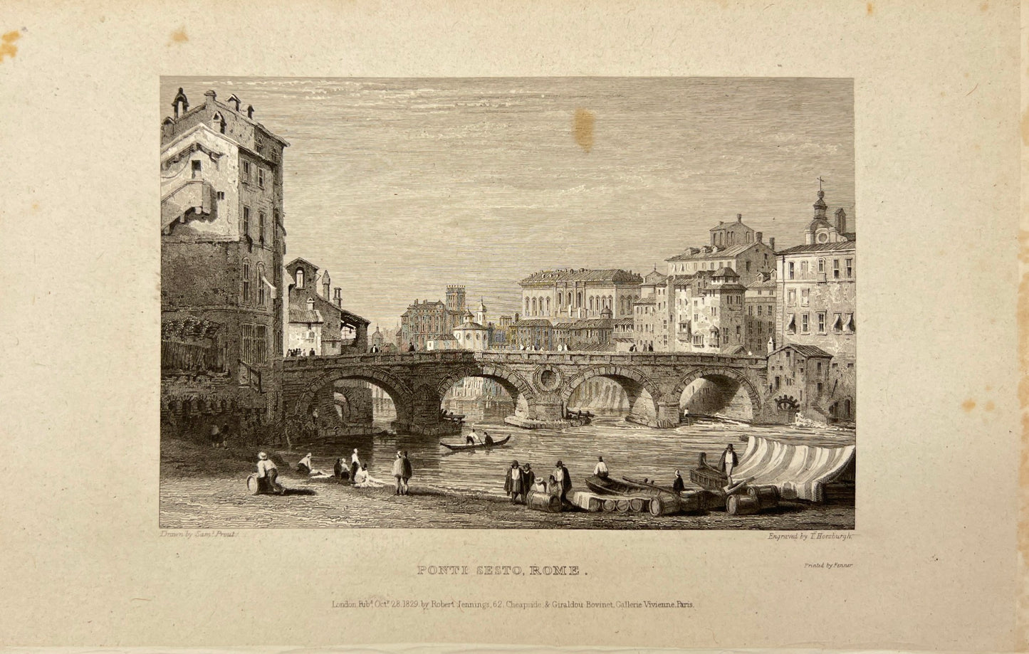 Antique Engraving - Carl Joseph Meyer - View of Ponti Sesto in Rome - Italy - E5