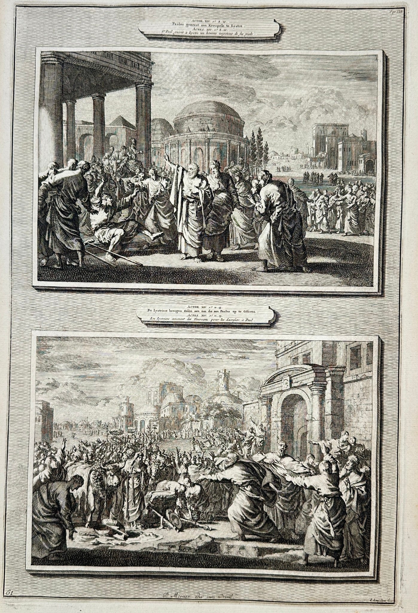 Antique Biblical Print - Paul Heals the Lame Man and Sacrifice to Paul F5