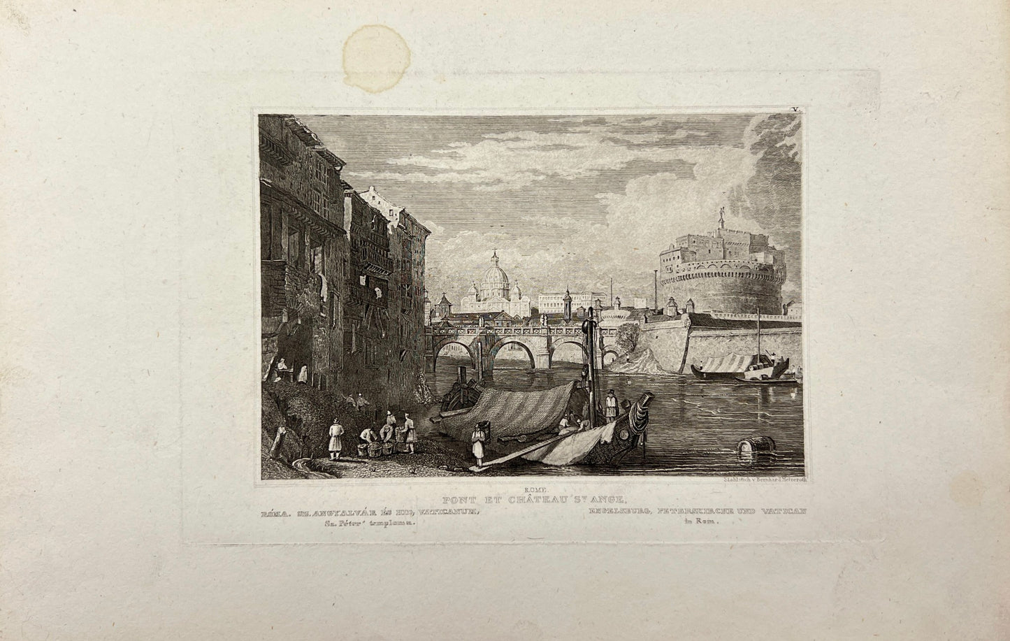Antique Print - Meyer - View of the Bridge and Castel Sant'Angelo - Rome - E5