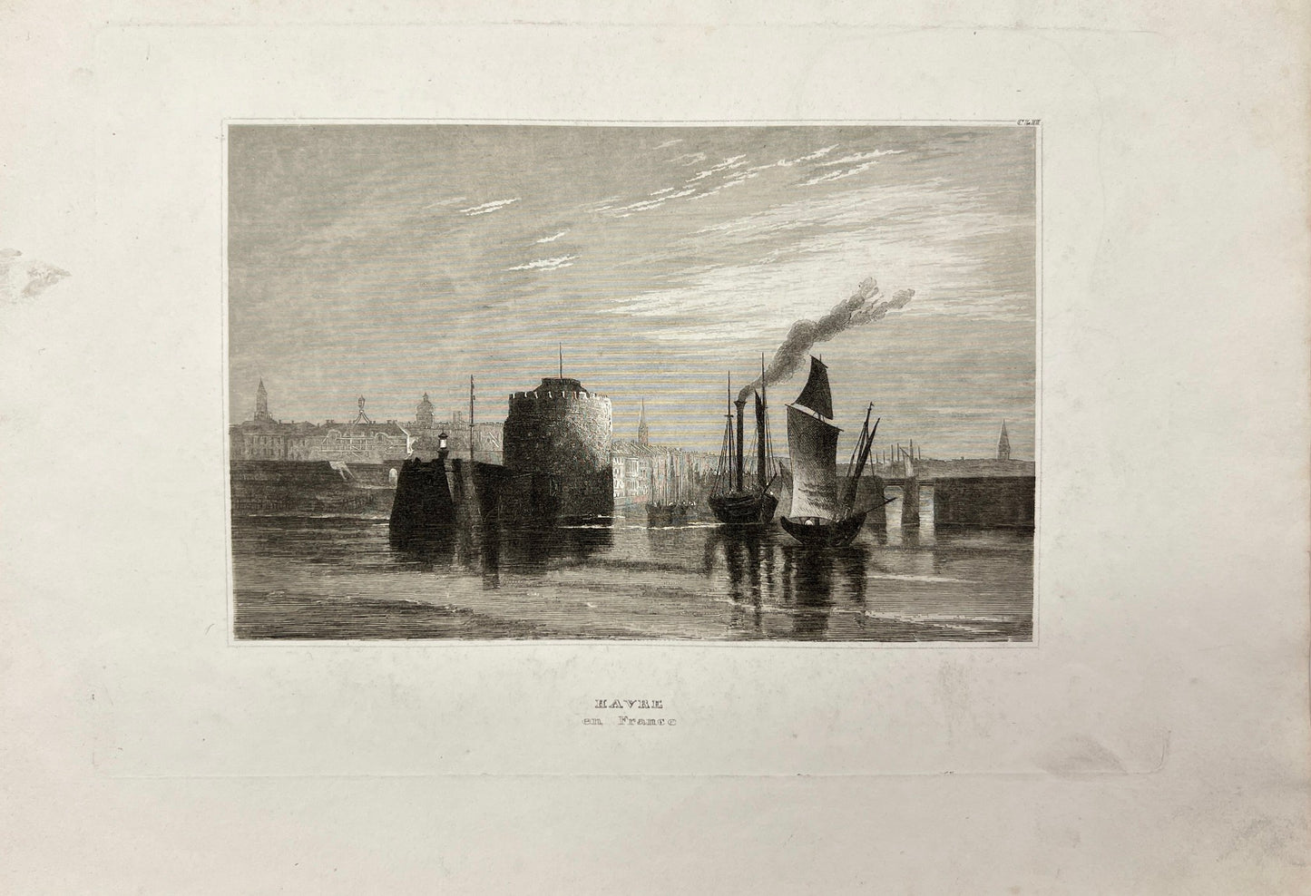 Original Antique Engraving - Carl Joseph Meyer - Haven in France - E5