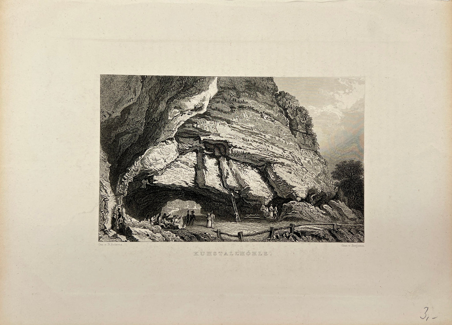 Original Antique Engraving - Carl Joseph Meyer - Kuhstallhöhle in Schweiz - E5