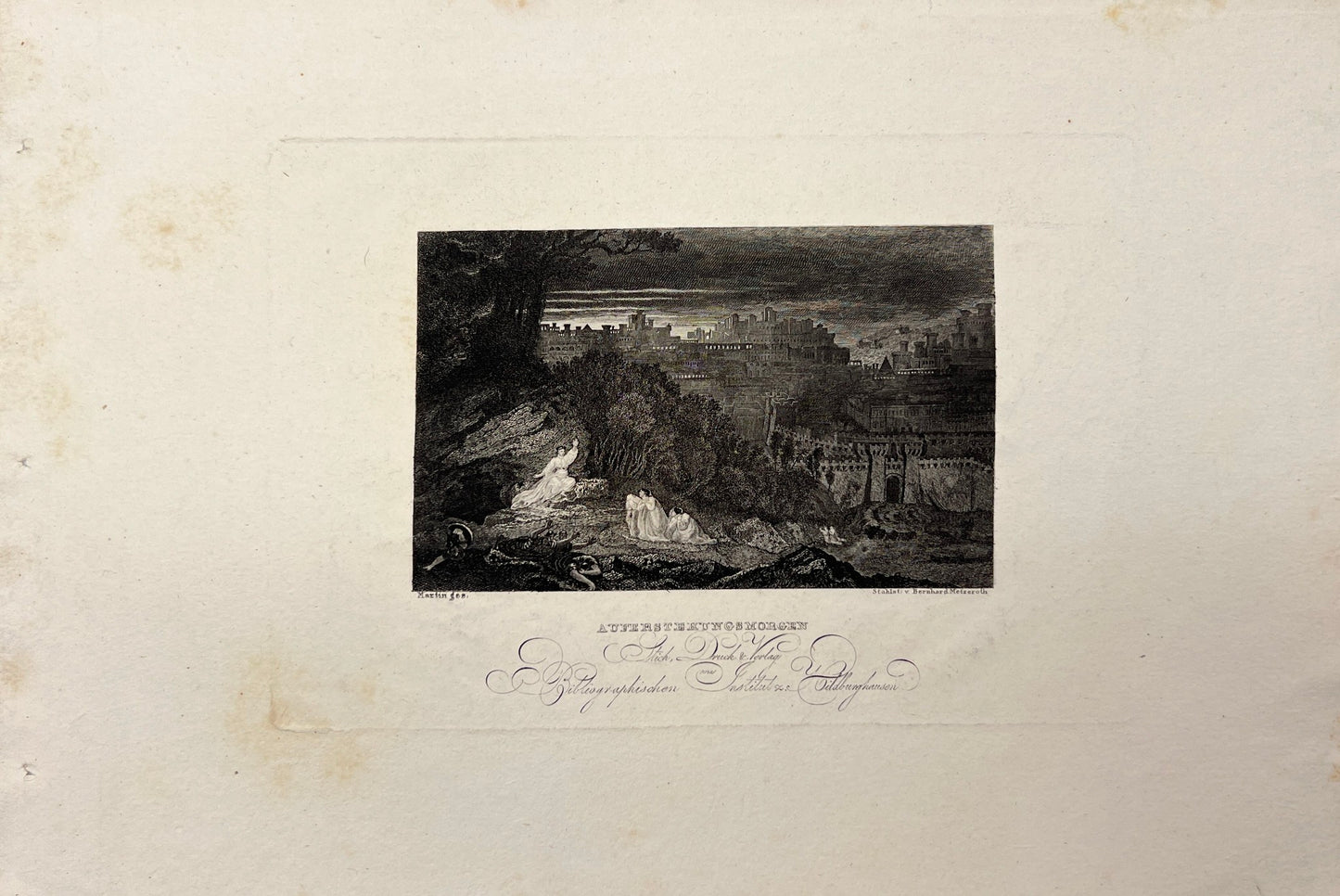 Original Antique Engraving - Carl Joseph Meyer - Auferstehungsmorgen - E5