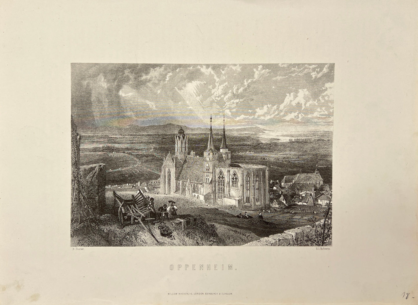 Antique Engraving - Carl Joseph Meyer - View of Oppenheim in Germany - E5