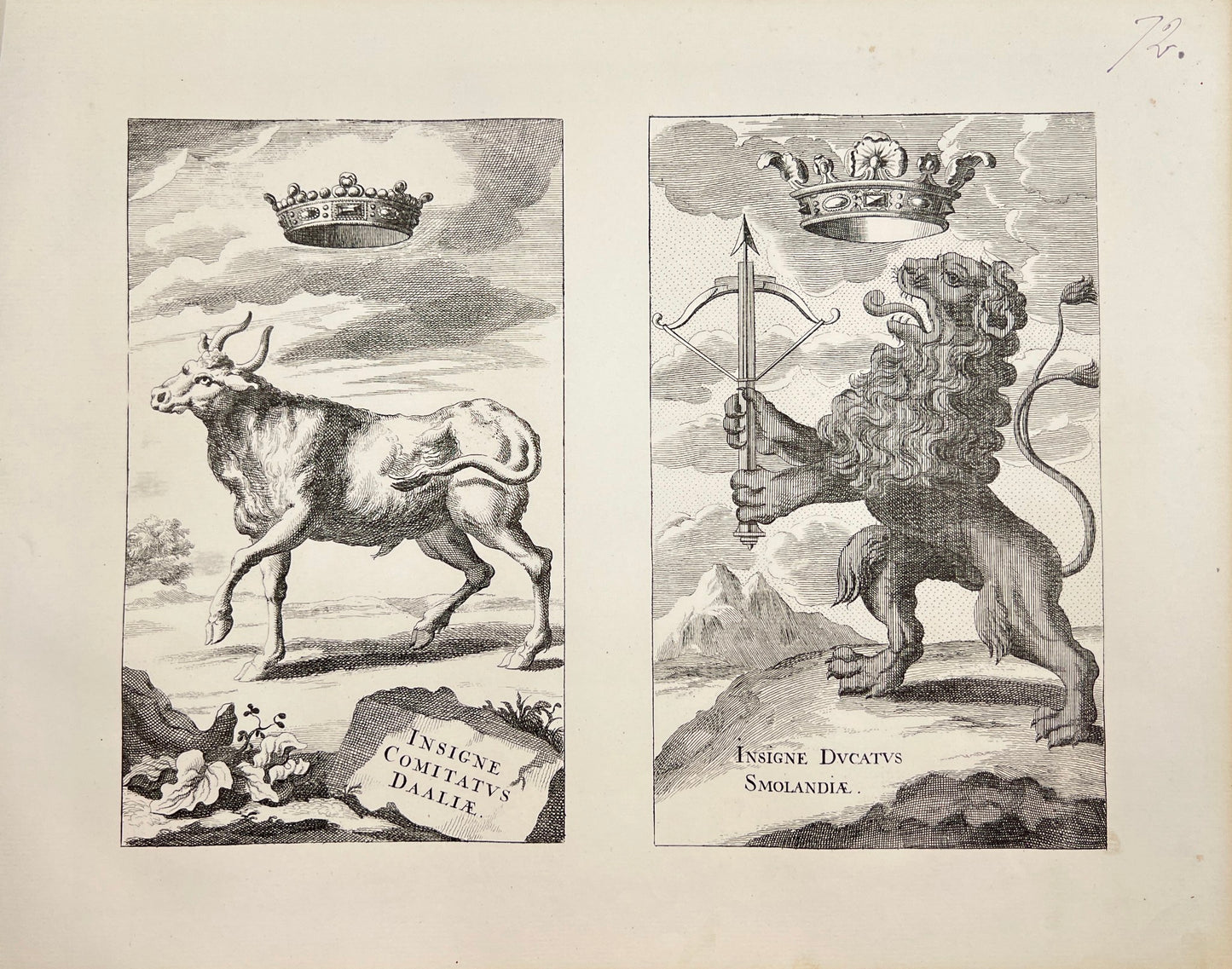 Original Antique Print - Erik Dahlberg - Dalsland's coat of Arms - Götaland - E1