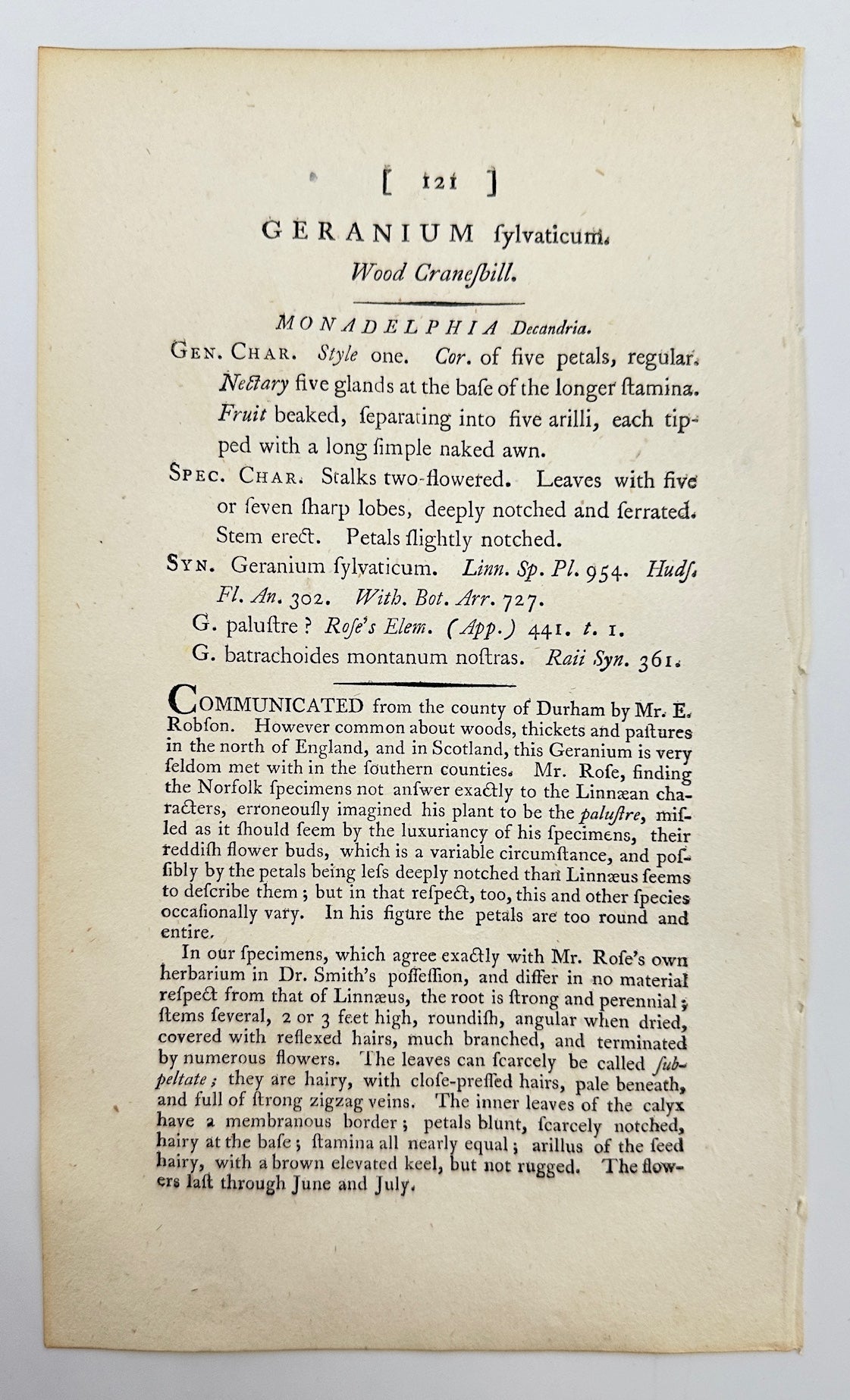 Antique Print - James Sowerby - Geranium Sylvaticum - Wood Cranesbill - F1