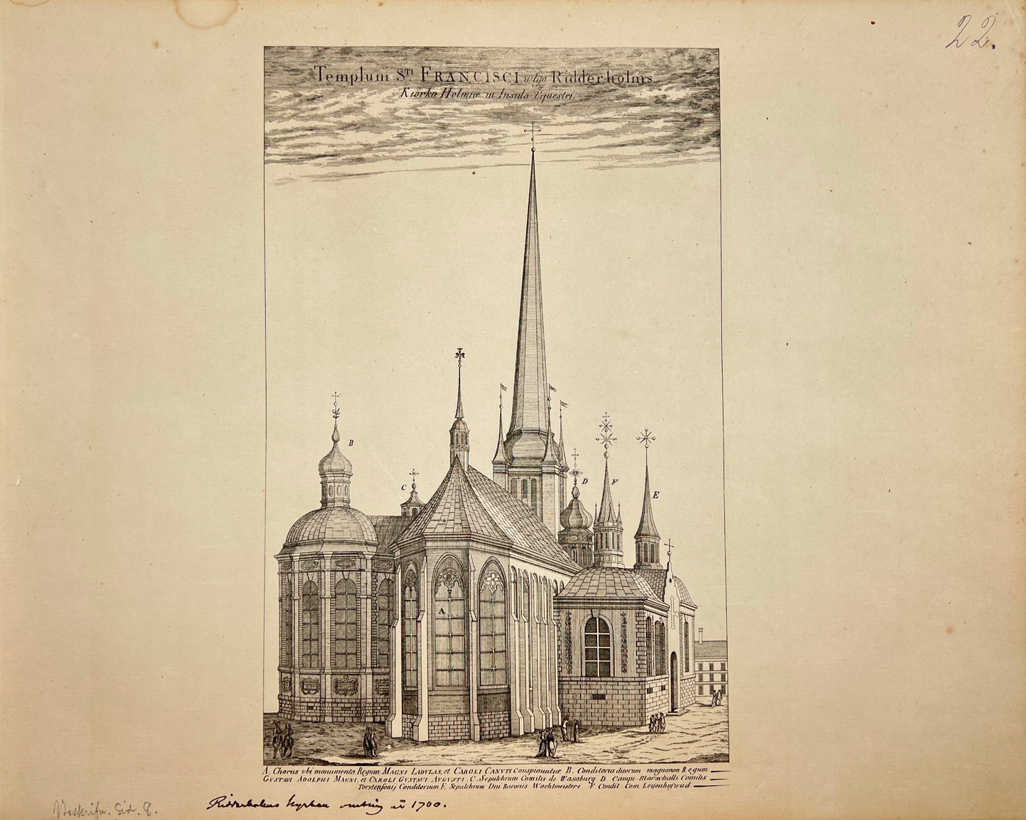 Antique Print - Erik Dahlberg - View of Riddarholmen Church in Stockholm - E1