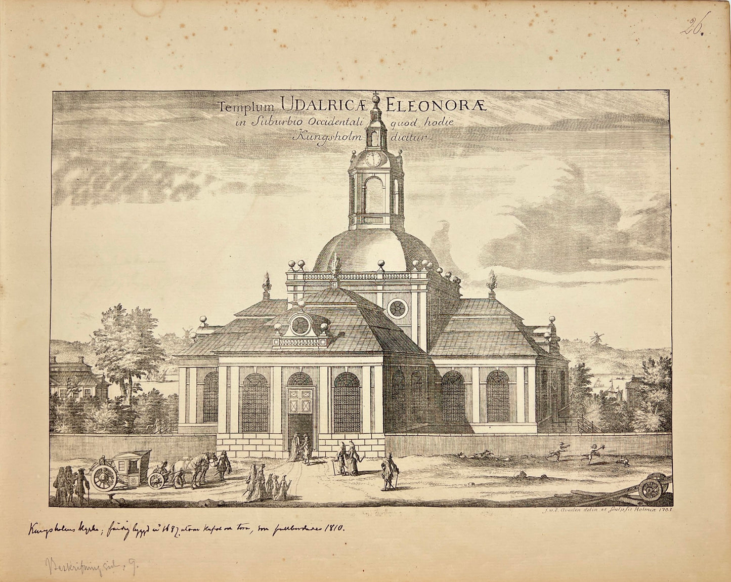 Antique Print - Erik Dahlberg - View of Kungsholmen Church in Sweden - E1