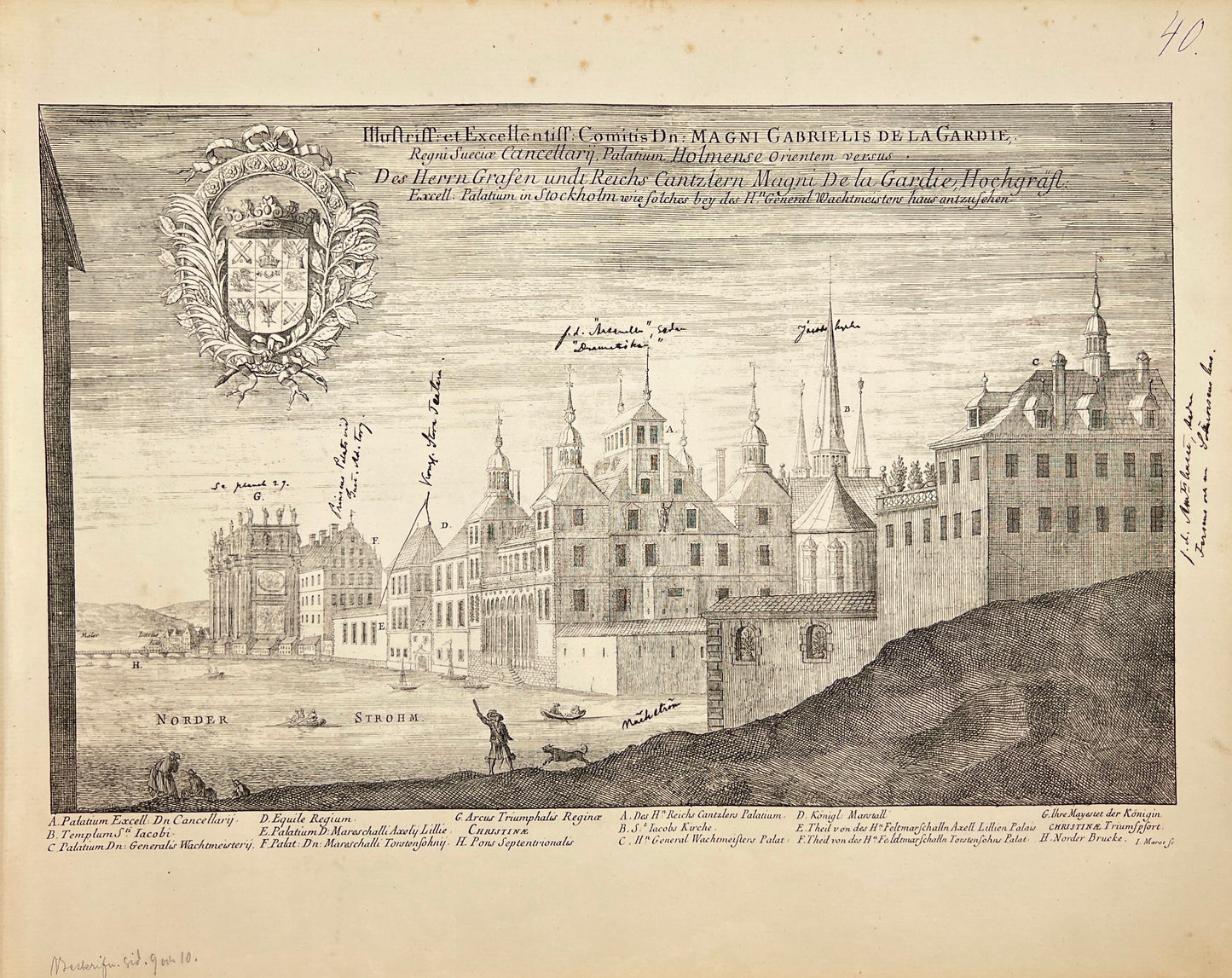Original Antique Print - Erik Dahlberg - View of Makalos Palace in Sweden - E1
