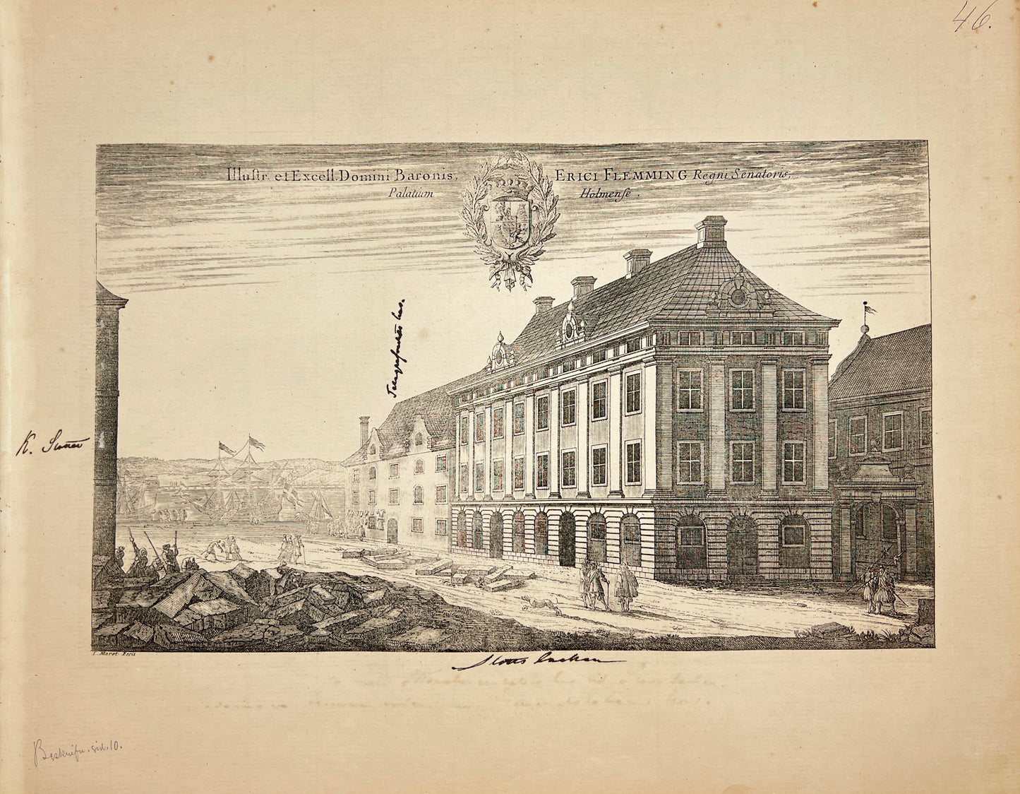 Antique Print - Erik Dahlberg - View of Louis De Geers Palaces in Sweden - E1