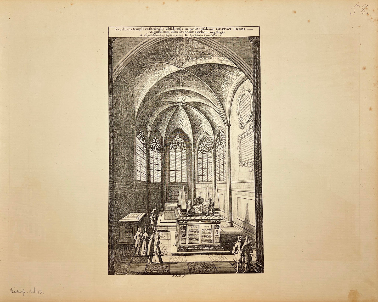 Antique Print - Erik Dahlberg - View of Uppsala Cathedral in Sweden - E1