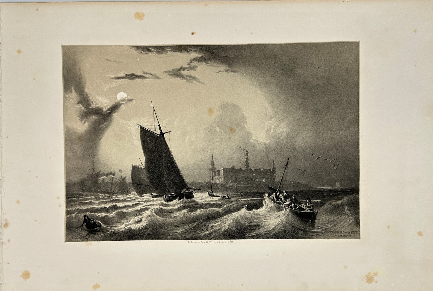 Antique Print - Carl Johan Billmark - View Of Storm At Sea - Denmark - F3