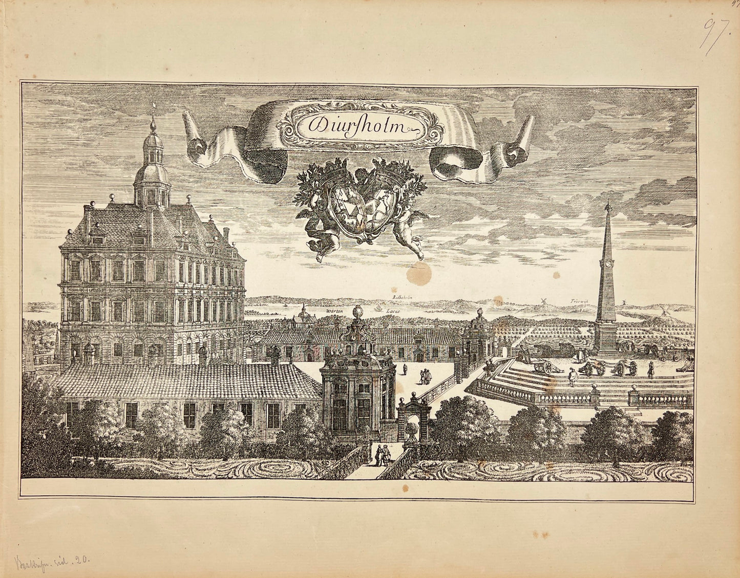 Original Antique Print - Erik Dahlberg - View of Djursholm Castle - Sweden - E1