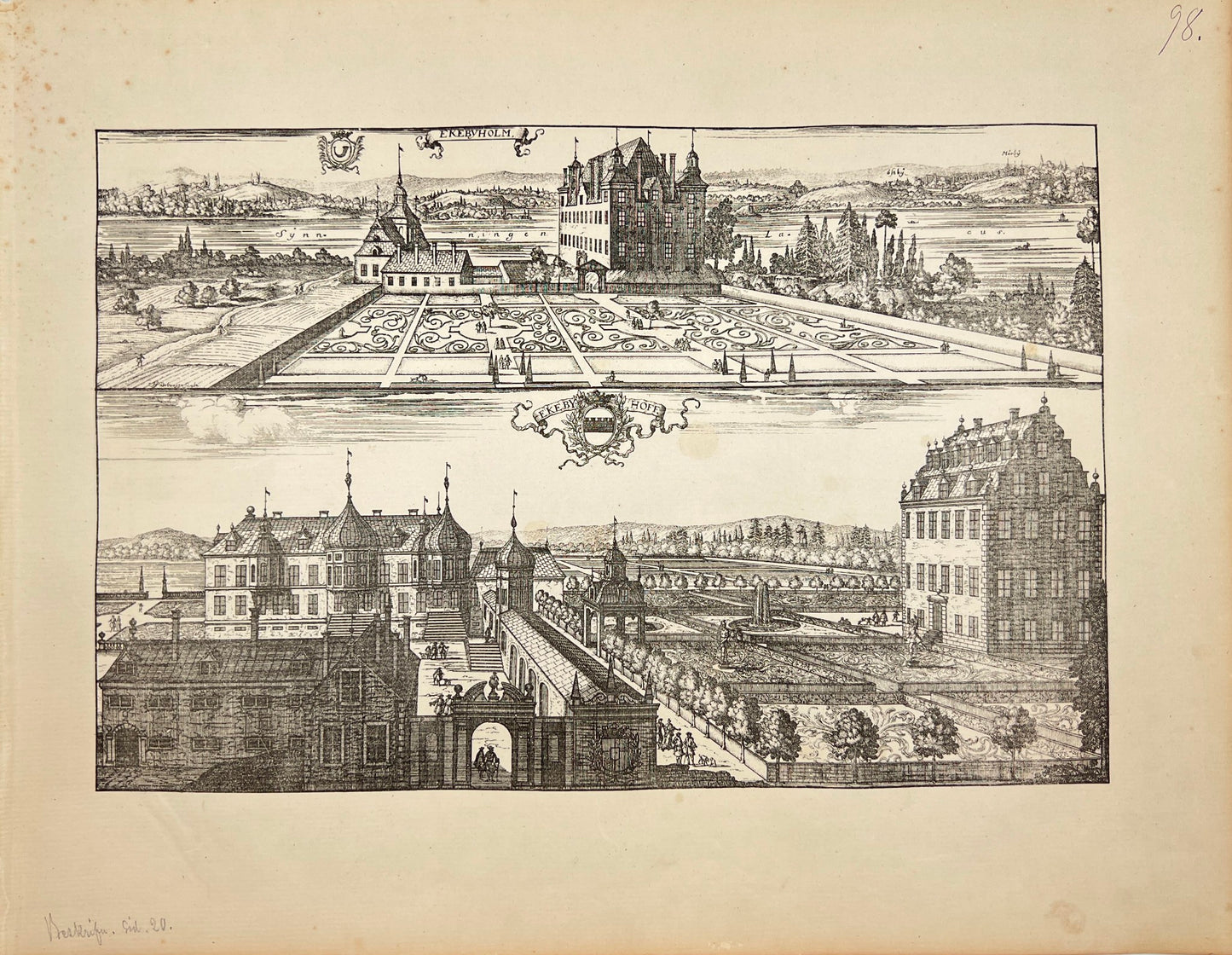 Original Antique Print - Erik Dahlberg - View of Ekebyholm Castle - Sweden - E1