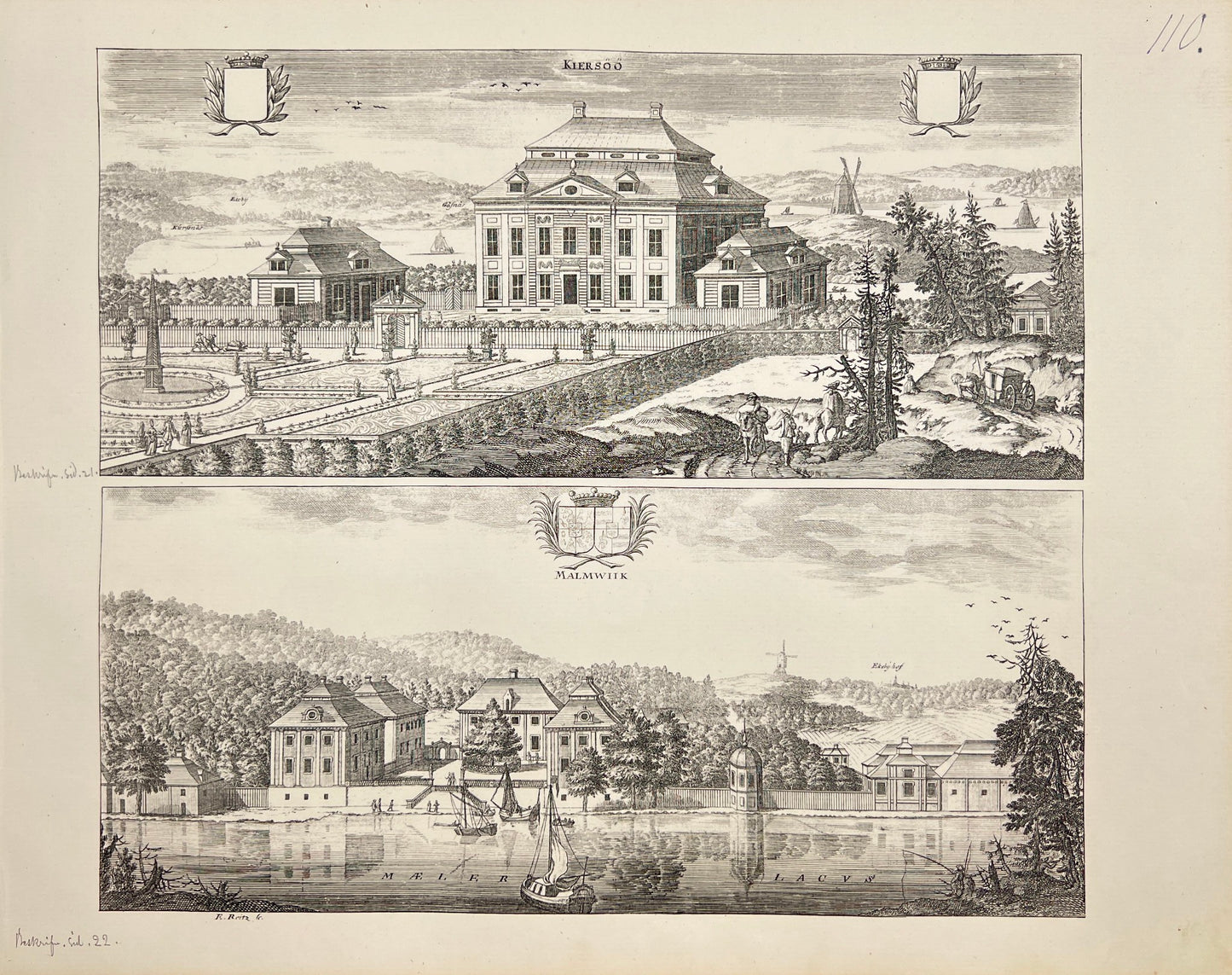 Original Antique Print - Erik Dahlberg - View of Kersö - Sweden - E1