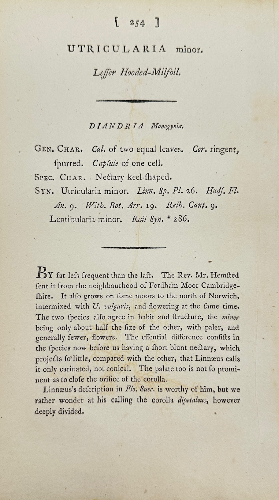 Antique Print - James Sowerby - Utricularia Minor - Lesser Bladderwort - F1