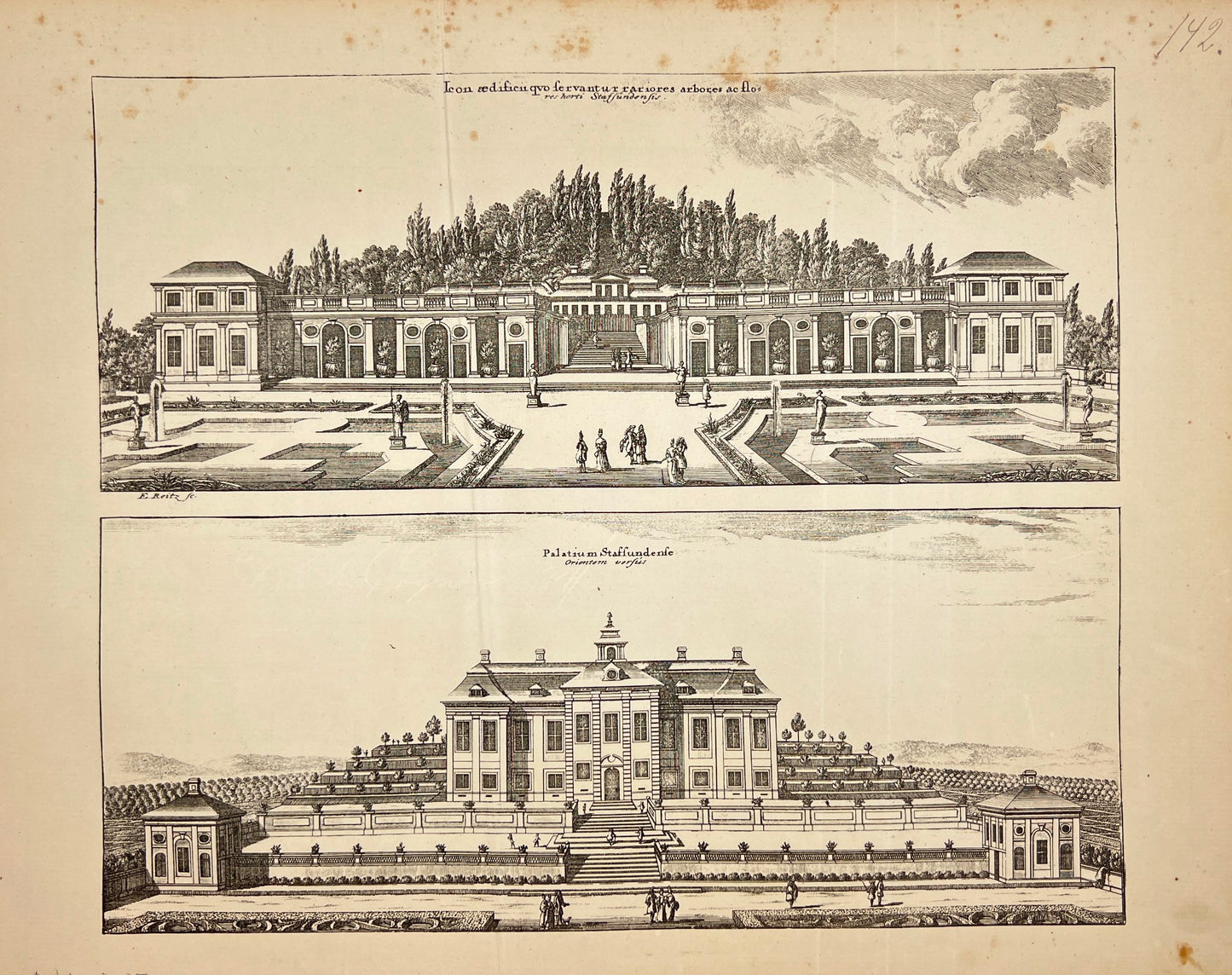 Original Antique Print - Erik Dahlberg - View of Saint-Cloud Castle - E1