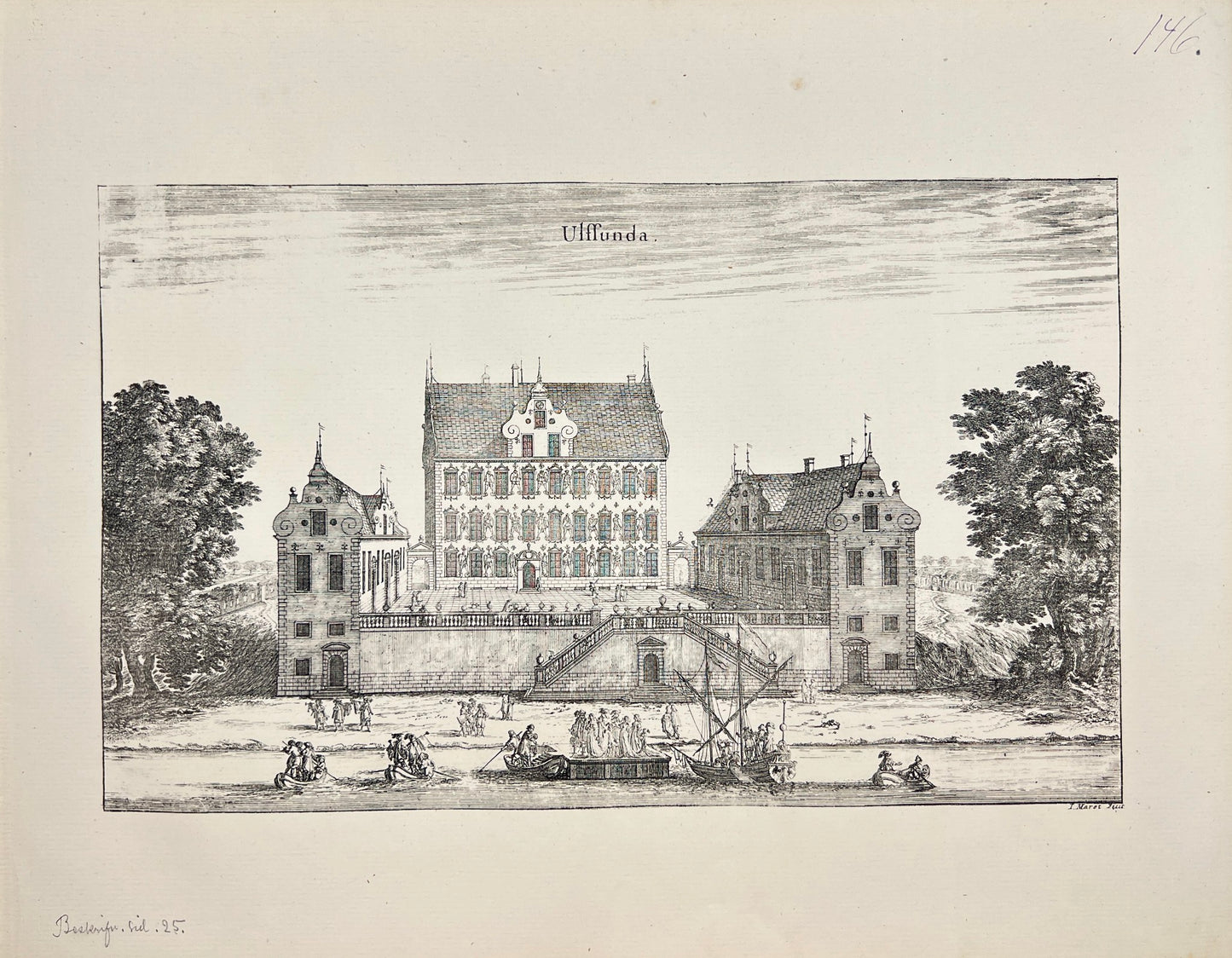 Antique Print - Erik Dahlberg - View of Ulfsund Bromma Slot in Sweden - E1