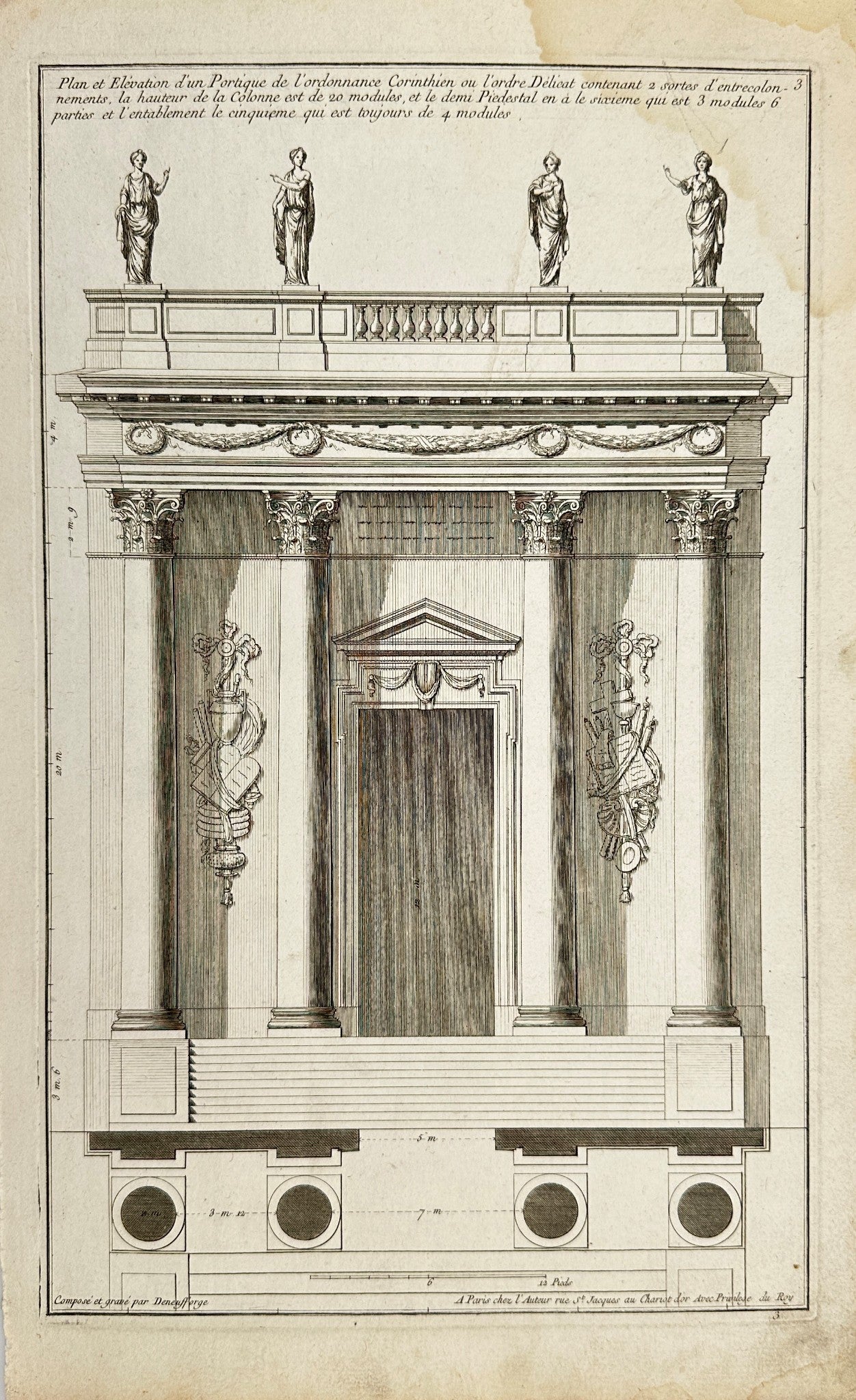 Antique Architectural Print - Jean-Francois de Neufforge - Portico Facade - F3
