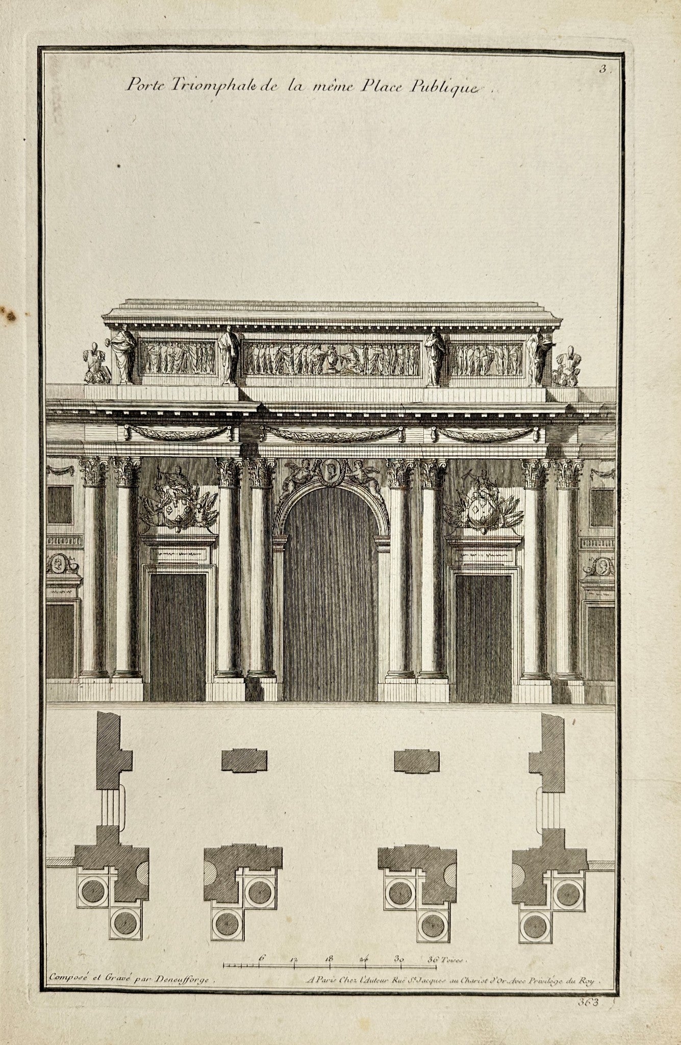 Antique Architectural Print - Jean-Francois de Neufforge - Triumphal Gate - F3