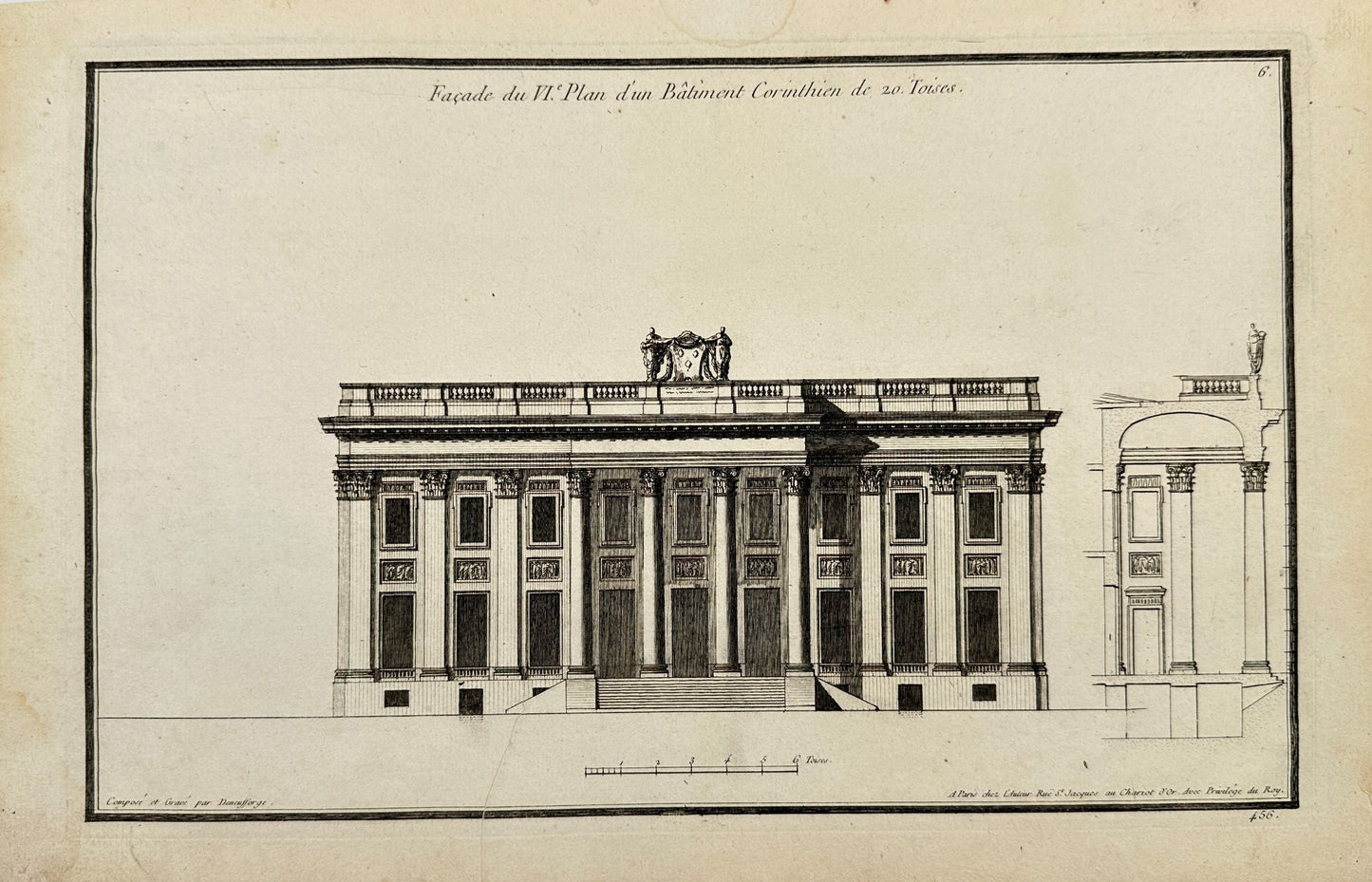 Antique Architectural Print - View of Grand Theater of Bordeaux - France - F3