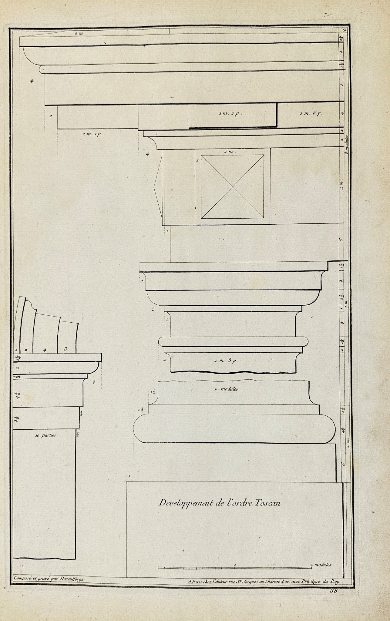 Antique Architectural Print - Jean-Francois de Neufforge - Tuscan Order - F4