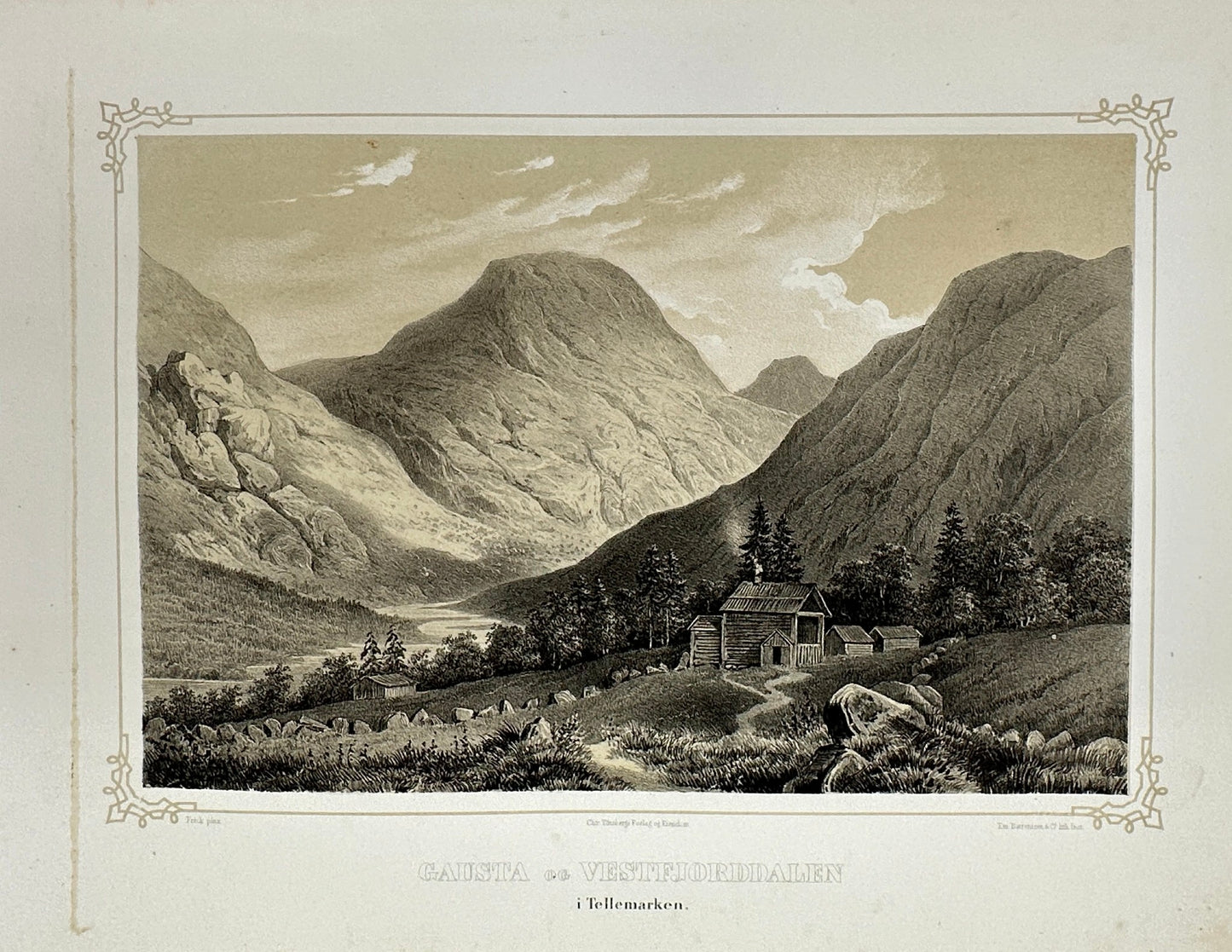 Antique Landscape Print - Adolph Tidemand - Gausta Valley Westfjord - F4