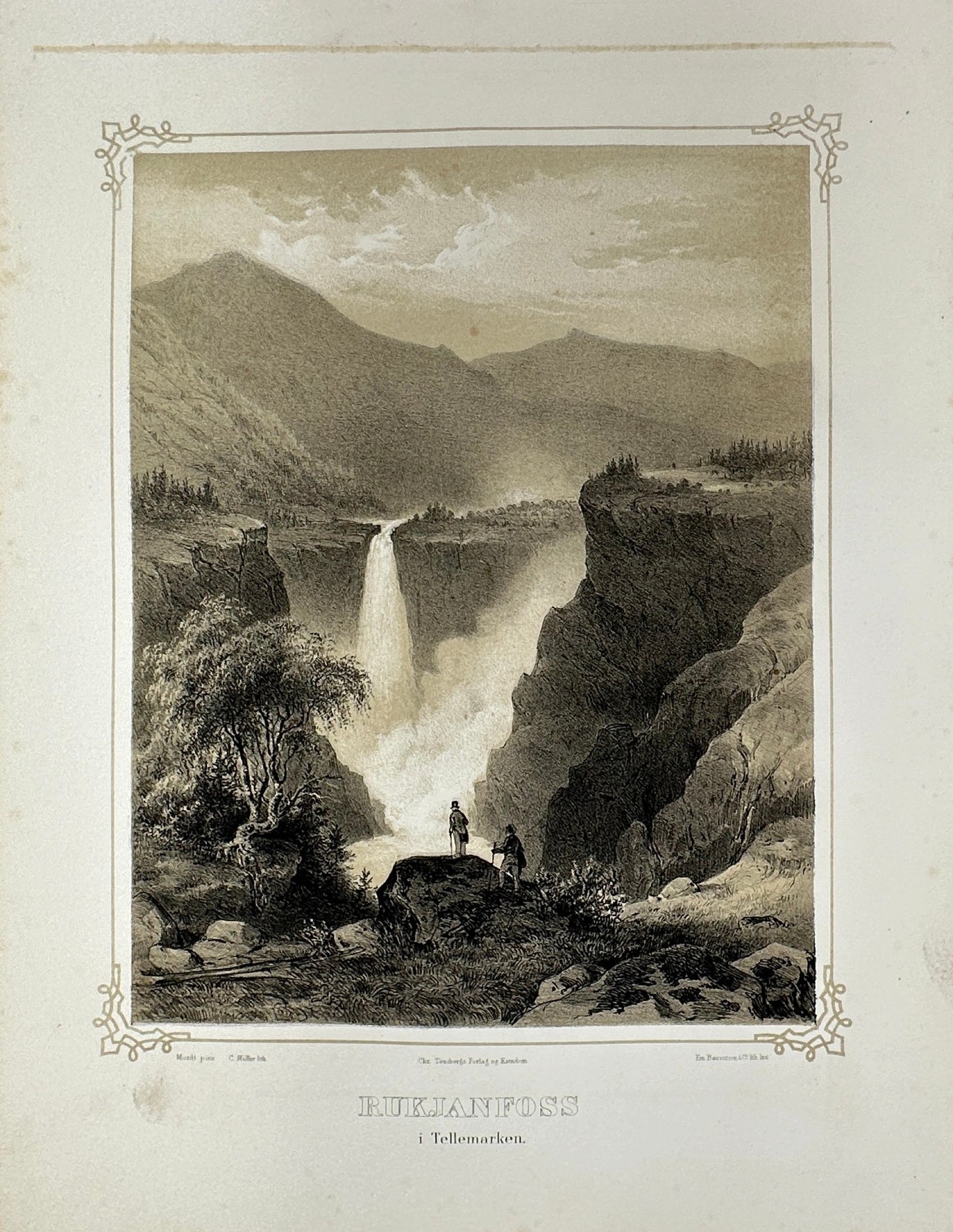 Antique Landscape Print - Adolph Tidemand - View of Rjukanfossen - Norway - F4