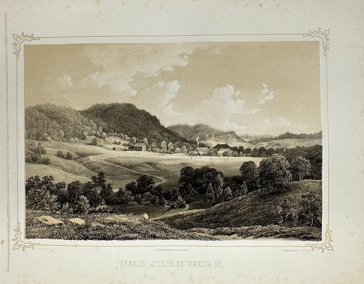 Antique Landscape Print - Adolph Tidemand - View Tønsberg - Norway - F4