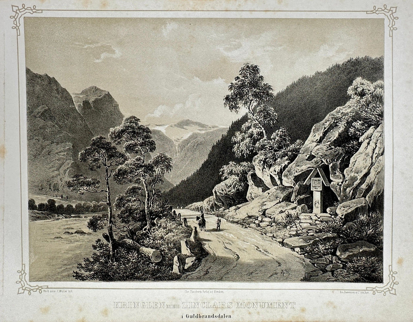 Antique Landscape Print - Tidemand - Kringlen with Zinclar's Monument - F4
