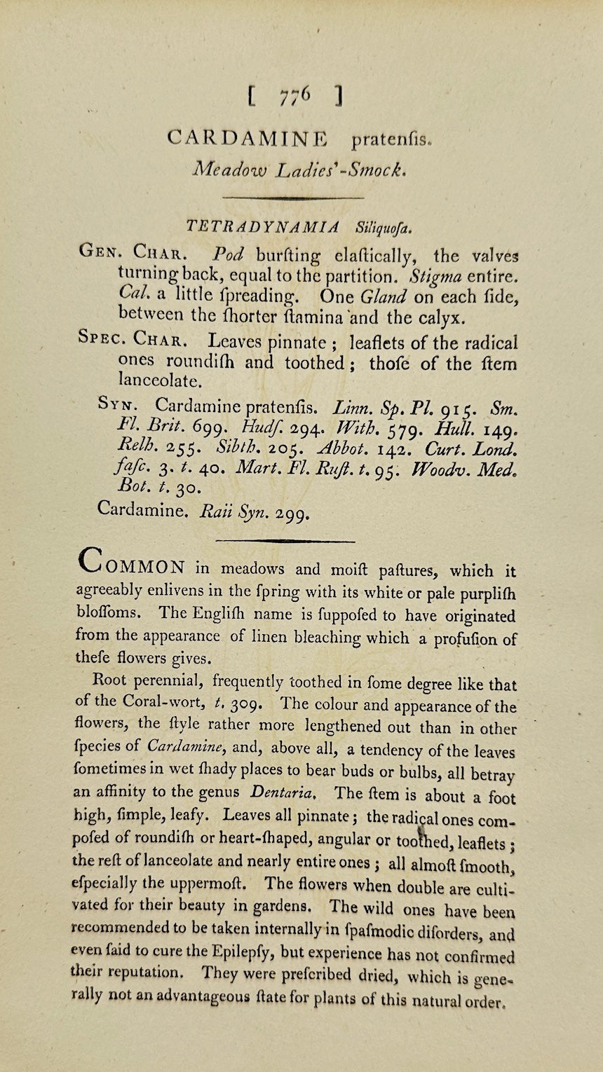 Antique Print - James Sowerby - Cardamine Pratensis - Cuckoo Flower - F1