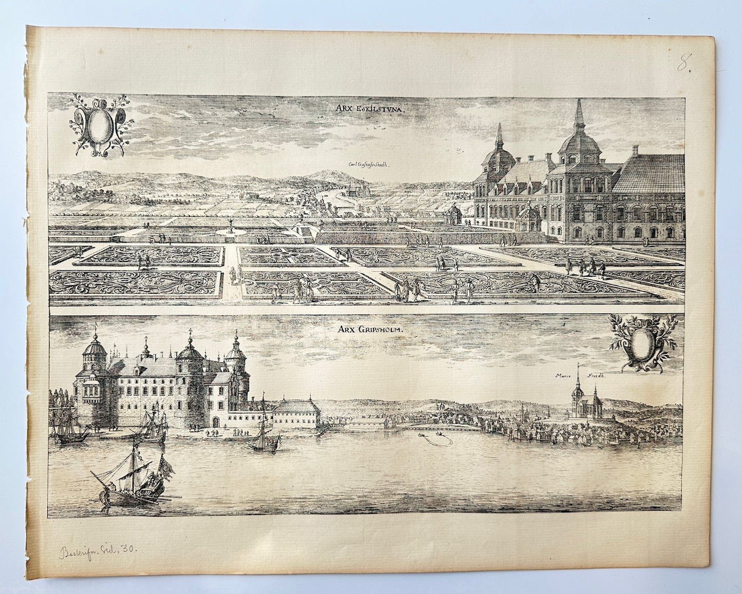 Antique Print - Dahlberg - View of the Castle of Eskilstuna and Garipsholm - E1