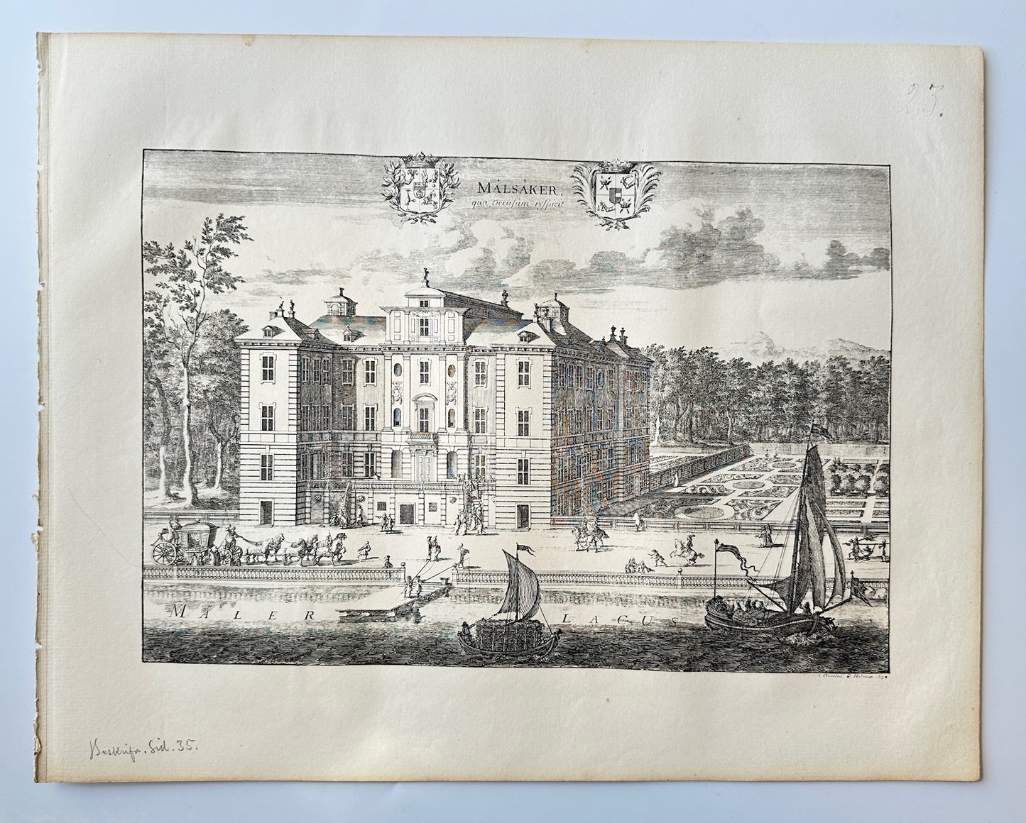 Antique Topographical - Erik Dahlberg - View of Malsakers Castle in Sweden - E1