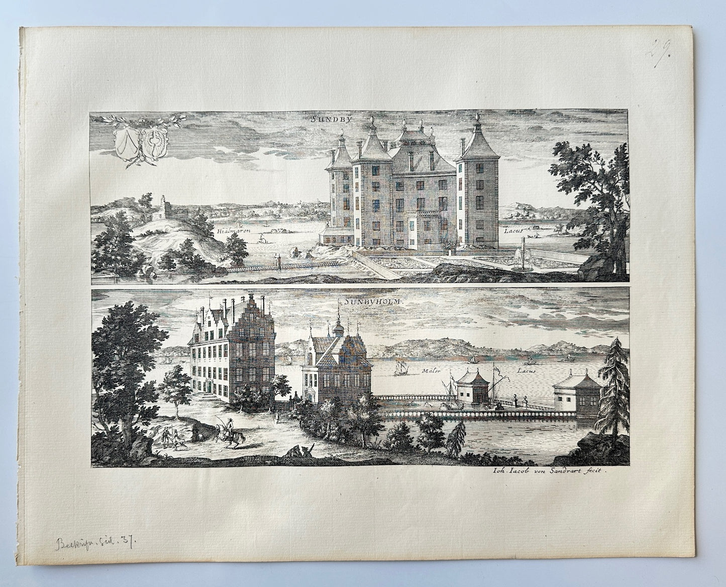 Antique Topographical - Erik Dahlberg - View of Stora Sundby Castle - E1