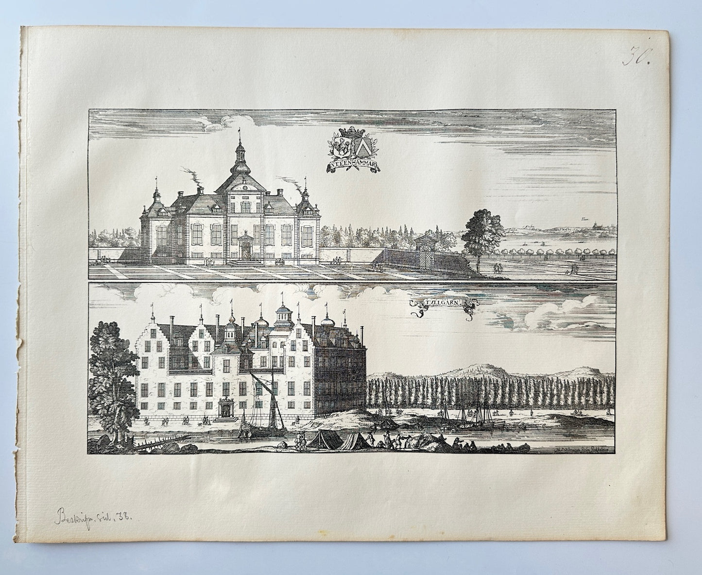 Antique Topographical - Erik Dahlberg - View of Gronso Castle in Sweden - E1