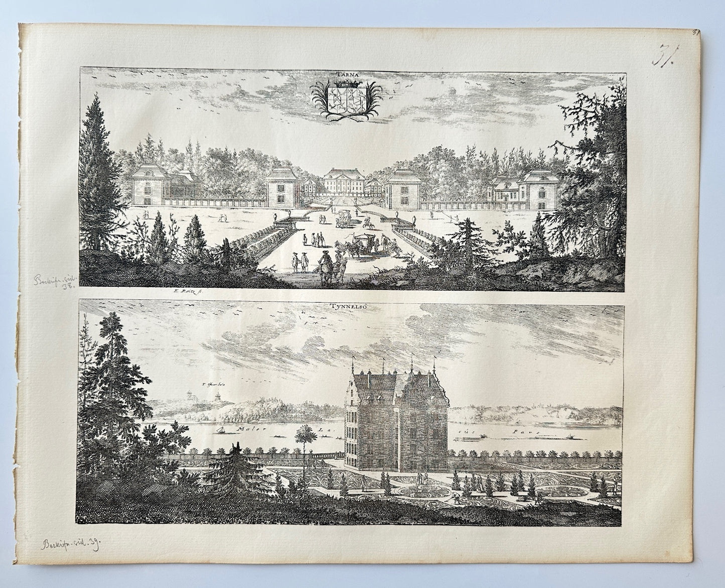Antique Topographical - Erik Dahlberg - View of Tarno Tynnelso in Sweden - E1