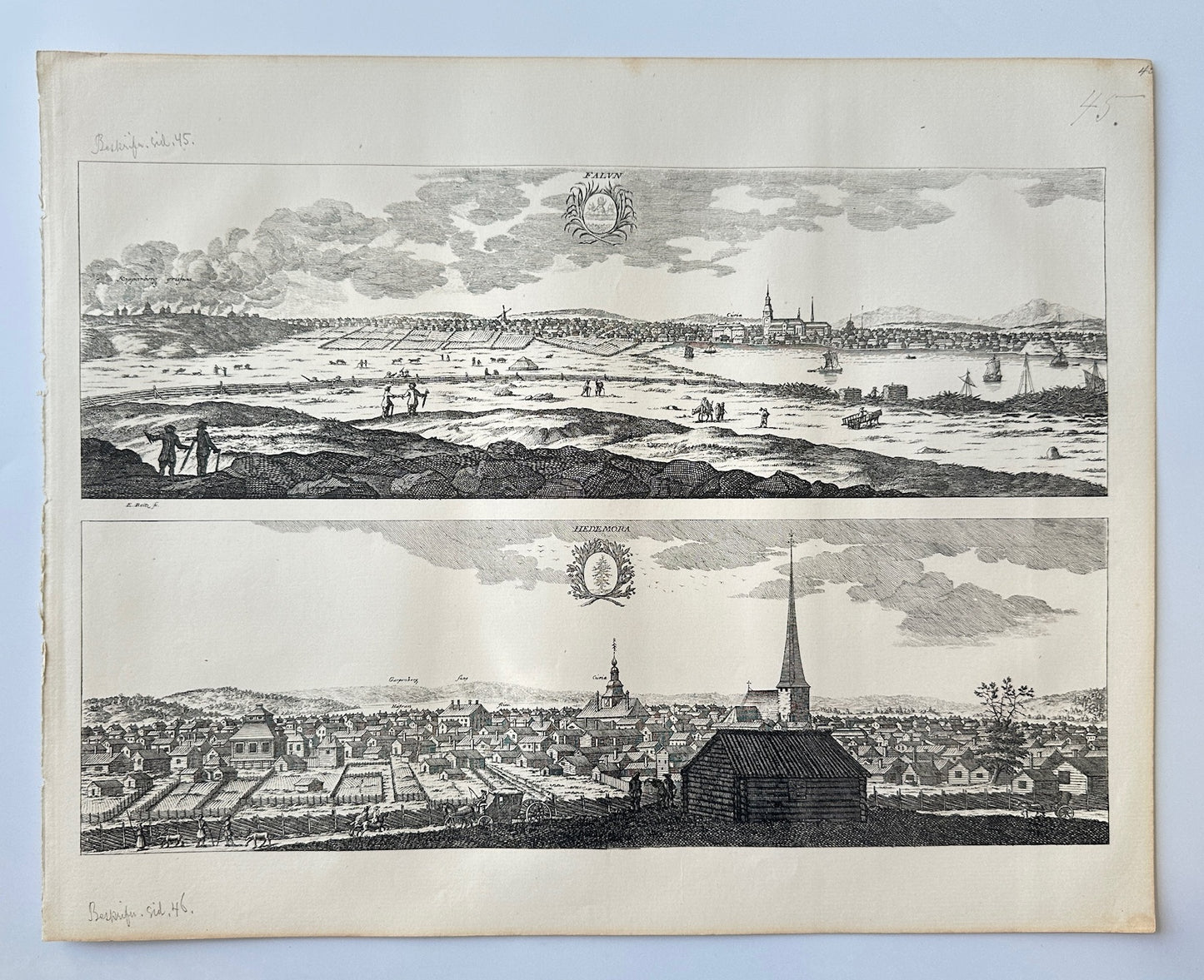 Antique Topographical - Erik Dahlberg - View of Falun Hedemora in Sweden - E1