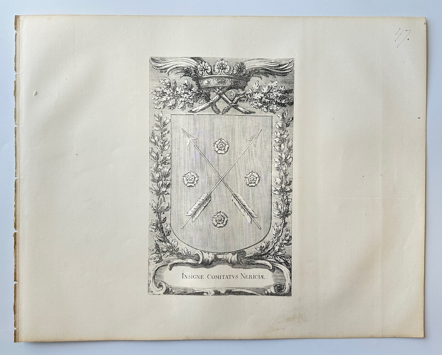 Antique Print - Dahlberg - Insignia of the County of Nericia - Heraldry - E1