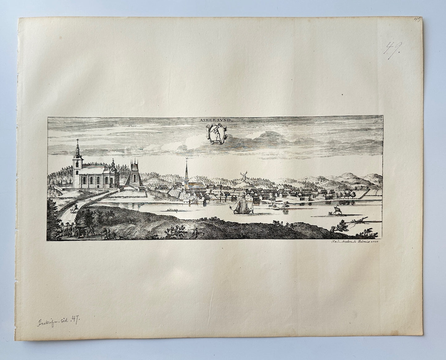 Antique Topographical - Erik2 Dahlberg - View of Askersund in Sweden - E1